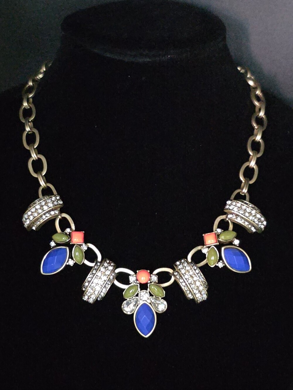 J CREW Rhinestone Bumble Bee Chunky Boho Art Deco Statement Necklace